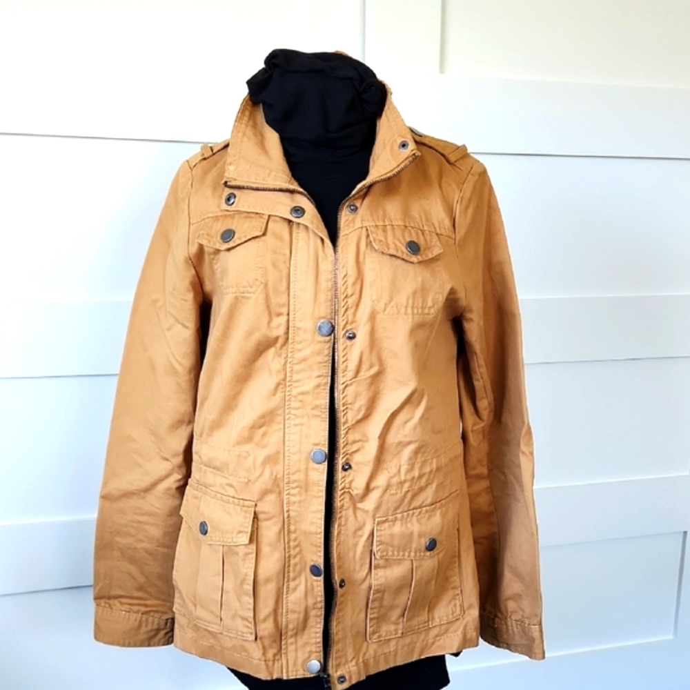Snobbish Women's Tan Military Style Cotton Jacket Size Medium Utility Spring
